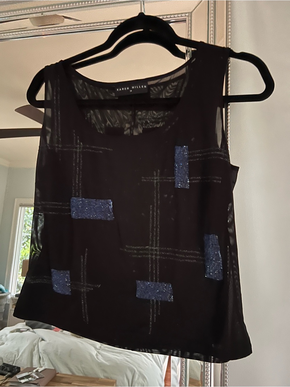 Karen Millen Black Sleeveless Camisole with Blue Sequin Blocks
